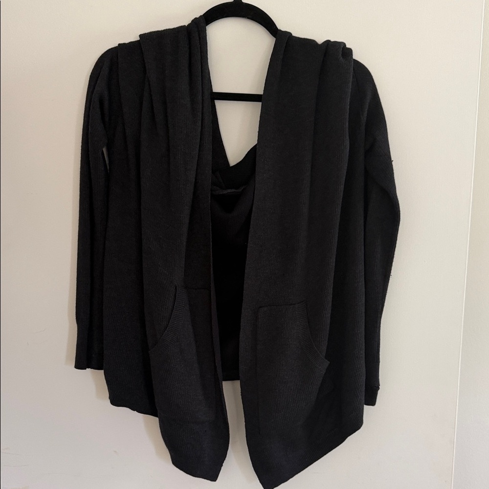 Women's Lululemon Black Open-Front Hooded Cardigan Sweater